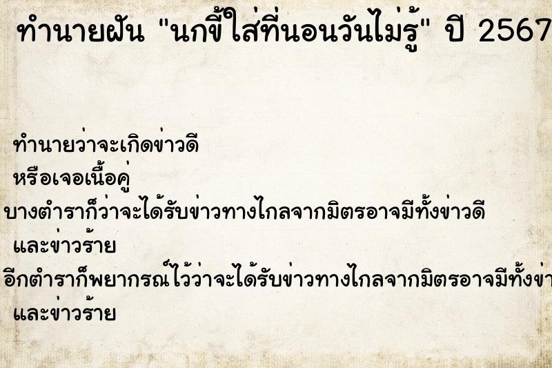 ทำนายฝันนกขี้ใส่ที่นอนวันไม่รู้ ทำนายฝันทำนายฝันนกขี้ใส่ที่นอนวันไม่รู้