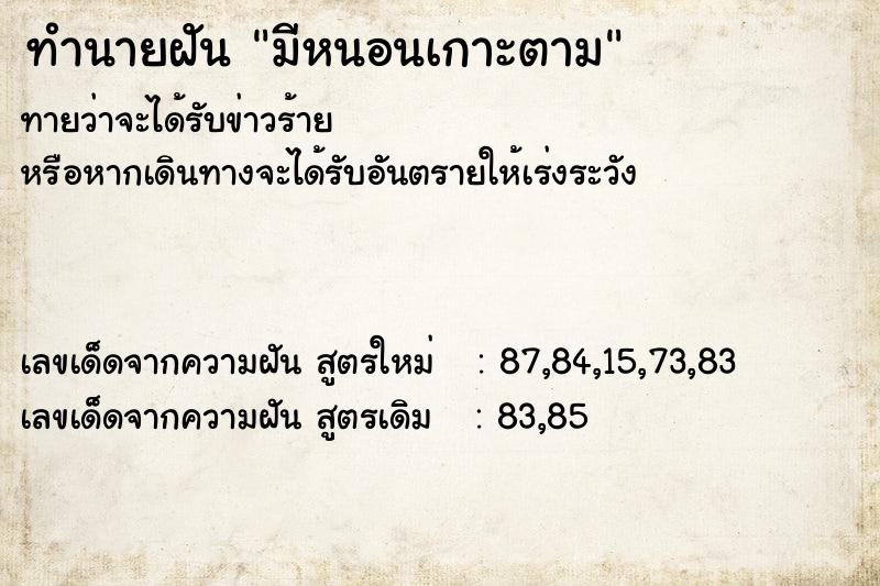 ทำนายฝันทำนายฝันมีหนอนเกาะตาม