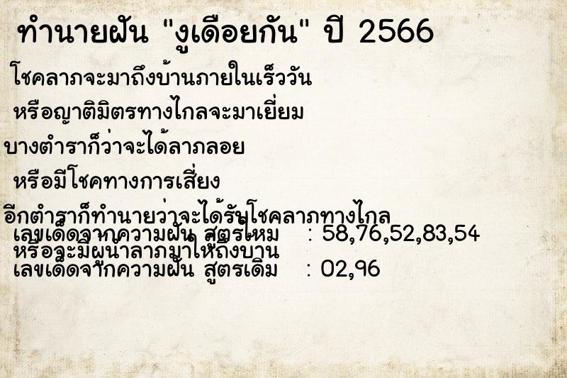 ทำนายฝันงูเดือยกัน ทำนายฝันทำนายฝันงูเดือยกัน