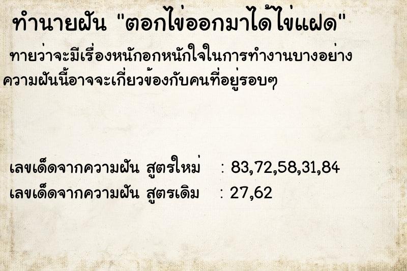 ทำนายฝัน ตอกไข่ออกมาได้ไข่แฝด ทำนายฝัน ตอกไข่ออกมาได้ไข่แฝด