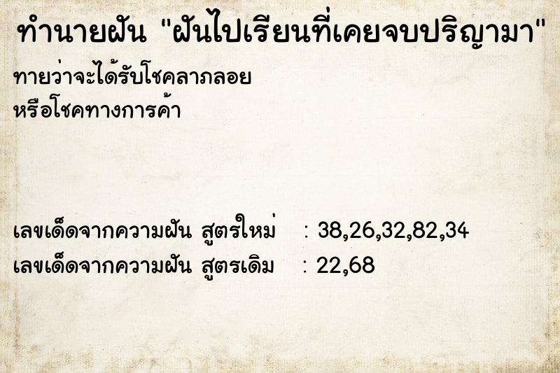 ทำนายฝันฝันไปเรียนที่เคยจบปริญามา ทำนายฝันทำนายฝันฝันไปเรียนที่เคยจบปริญามา