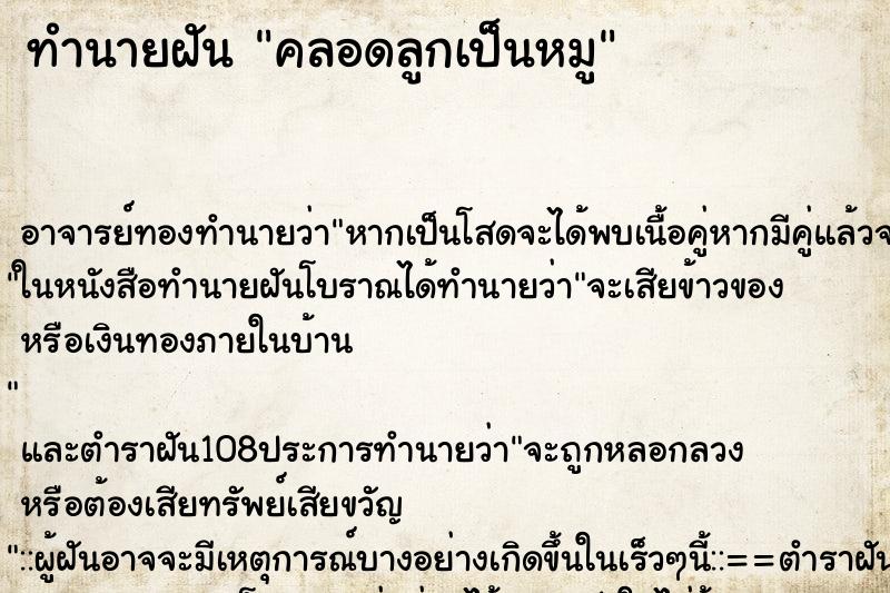ทำนายฝัน คลอดลูกเป็นหมู