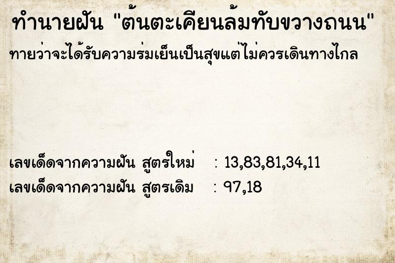 ทำนายฝันต้นตะเคียนล้มทับขวางถนน ทำนายฝันทำนายฝันต้นตะเคียนล้มทับขวางถนน