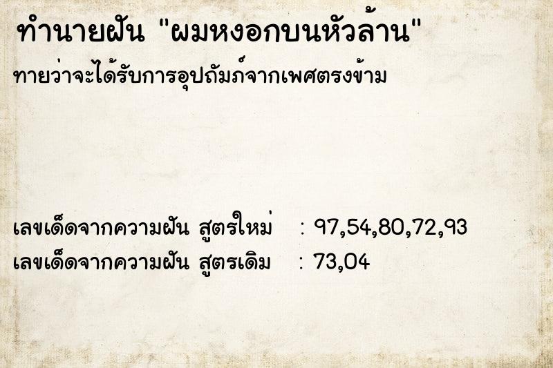 ทำนายฝันผมหงอกบนหัวล้าน ทำนายฝันทำนายฝันผมหงอกบนหัวล้าน