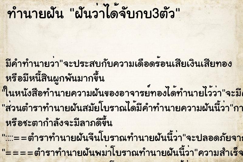 ทำนายฝัน ฝันว่าได้จับกบ3ตัว ทำนายฝัน ฝันว่าได้จับกบ3ตัว