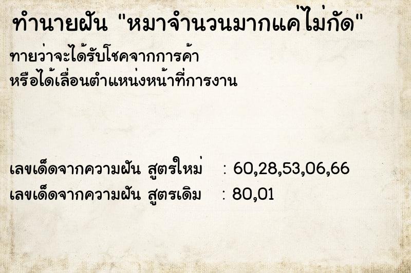 ทำนายฝันหมาจำนวนมากแค่ไม่กัด ทำนายฝันทำนายฝันหมาจำนวนมากแค่ไม่กัด