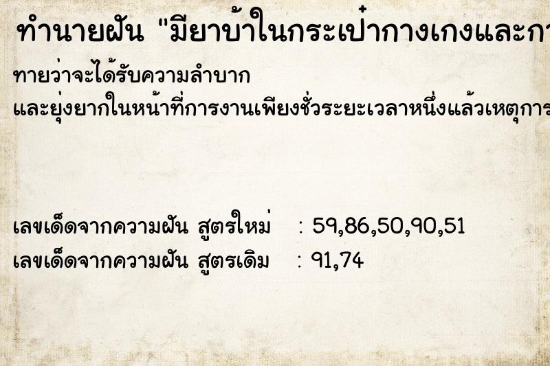 ทำนายฝัน มียาบ้าในกระเป๋ากางเกงและกางเกงใน ทำนายฝัน มียาบ้าในกระเป๋ากางเกงและกางเกงใน