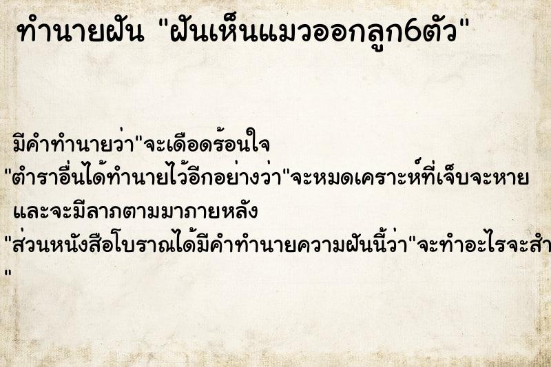 ทำนายฝันทำนายฝันฝันเห็นแมวออกลูก6ตัว