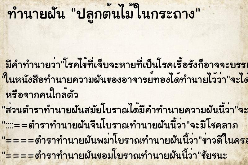 ทำนายฝัน ปลูกต้นไม้ในกระถาง ตำราโบราณ แม่นที่สุดในโลก