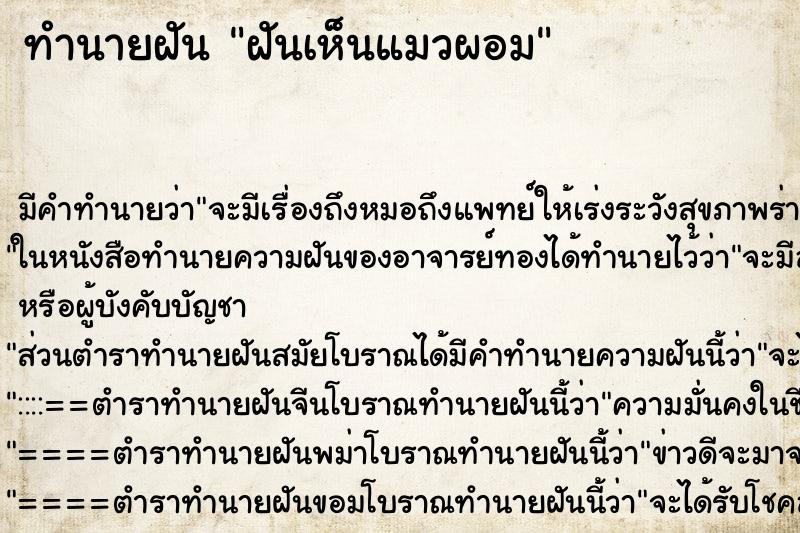 ทำนายฝัน ฝันเห็นแมวผอม ทำนายฝัน ฝันเห็นแมวผอม