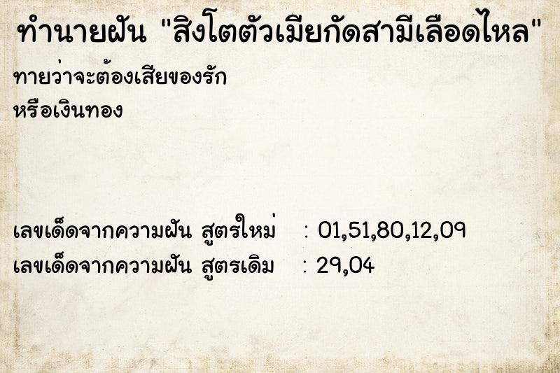 ทำนายฝันทำนายฝันสิงโตตัวเมียกัดสามีเลือดไหล