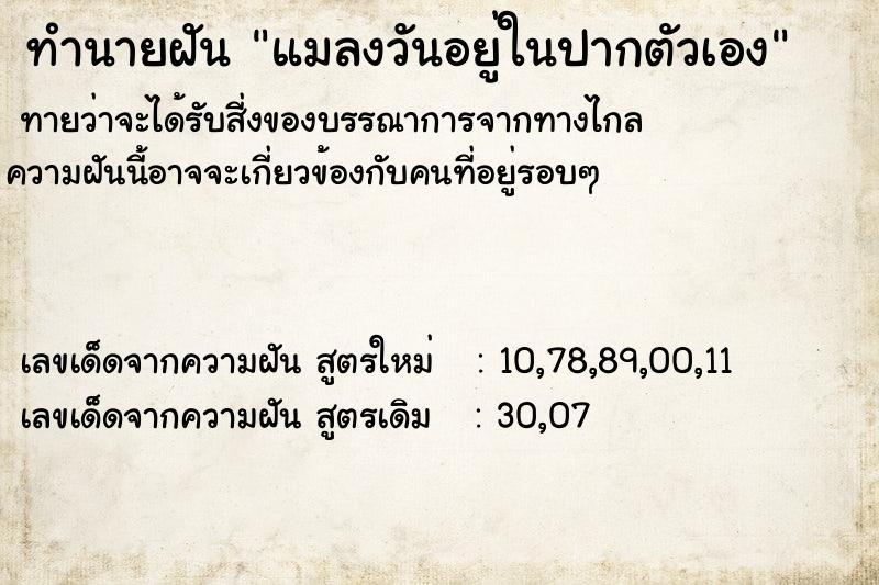 ทำนายฝันแมลงวันอยู่ในปากตัวเอง ทำนายฝันทำนายฝันแมลงวันอยู่ในปากตัวเอง