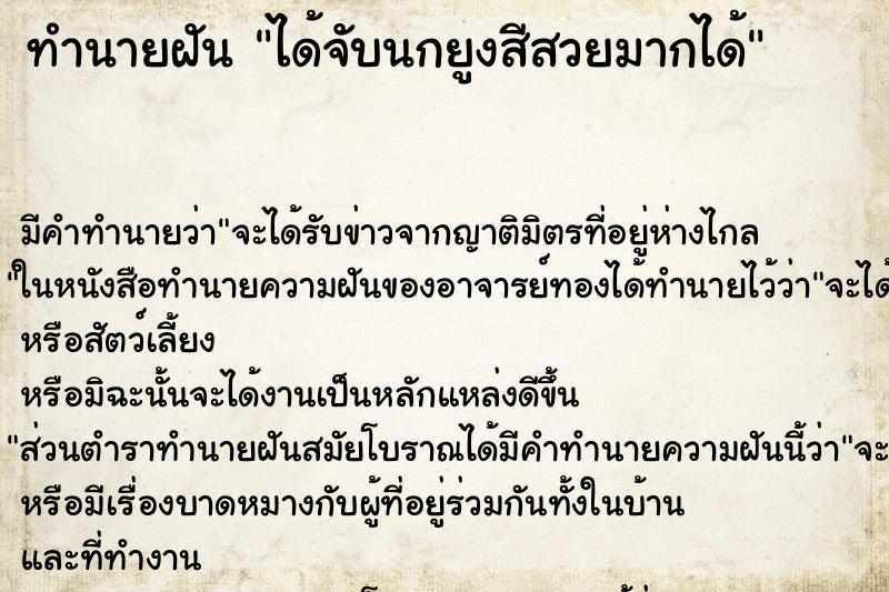 ทำนายฝัน ได้จับนกยูงสีสวยมากได้