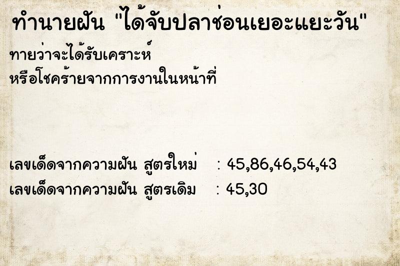 ทำนายฝันทำนายฝันได้จับปลาช่อนเยอะแยะวัน