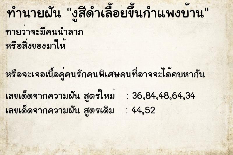 ทำนายฝันงูสีดำเลื้อยขึ้นกำแพงบ้าน ทำนายฝันทำนายฝันงูสีดำเลื้อยขึ้นกำแพงบ้าน