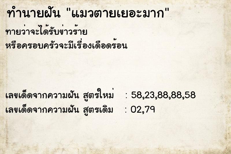 ทำนายฝันทำนายฝันแมวตายเยอะมาก