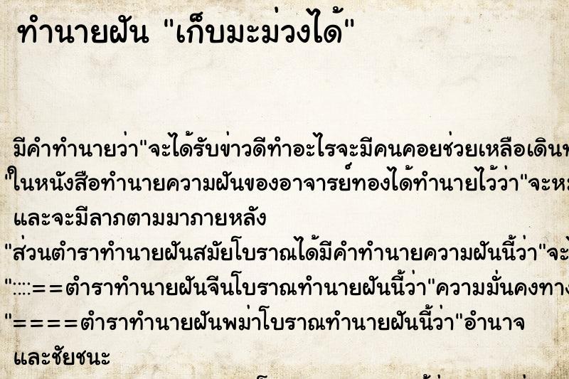 ทำนายฝันเก็บมะม่วงได้ ทำนายฝันทำนายฝันเก็บมะม่วงได้