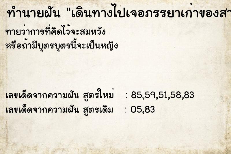 ทำนายฝันทำนายฝันเดินทางไปเจอภรรยาเก่าของสามีของเรา