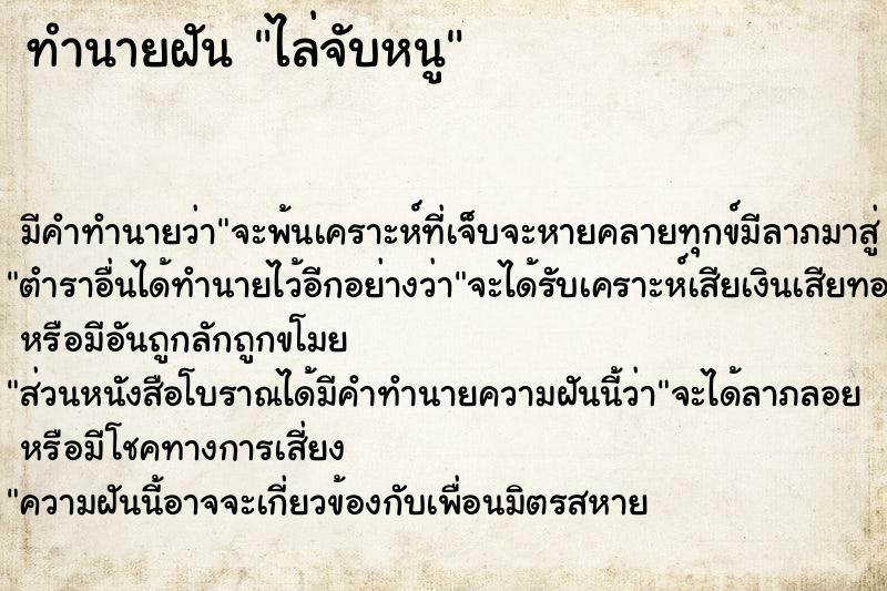 ทำนายฝัน ไล่จับหนู ทำนายฝัน ไล่จับหนู