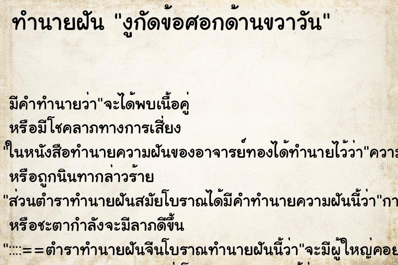 ทำนายฝันงูกัดข้อศอกด้านขวาวัน ทำนายฝันทำนายฝันงูกัดข้อศอกด้านขวาวัน