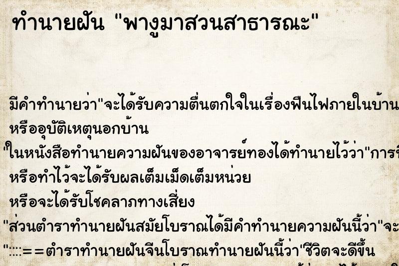 ทำนายฝันพางูมาสวนสาธารณะ ทำนายฝันทำนายฝันพางูมาสวนสาธารณะ