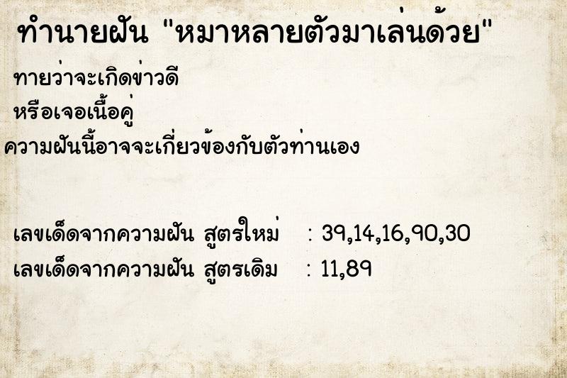 ทำนายฝันหมาหลายตัวมาเล่นด้วย ทำนายฝันทำนายฝันหมาหลายตัวมาเล่นด้วย