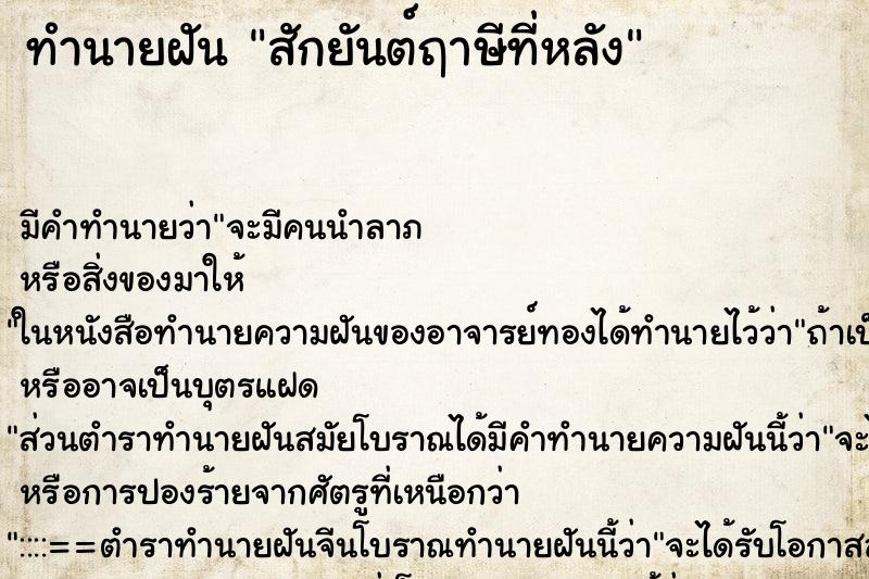 ทำนายฝัน สักยันต์ฤาษีที่หลัง ทำนายฝัน สักยันต์ฤาษีที่หลัง
