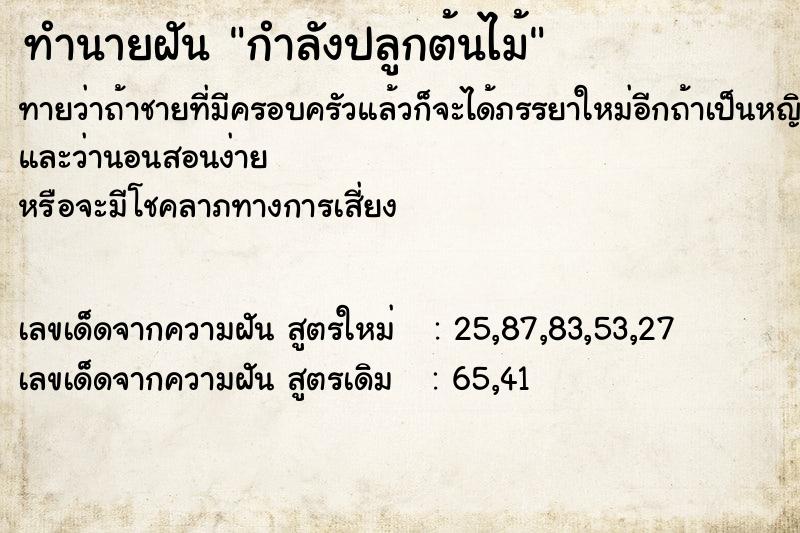 ทำนายฝัน กำลังปลูกต้นไม้ ทำนายฝัน กำลังปลูกต้นไม้