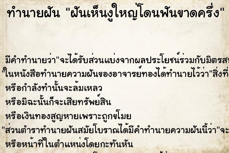 ทำนายฝัน ฝันเห็นงูใหญ่โดนฟันขาดครึ่ง ทำนายฝัน ฝันเห็นงูใหญ่โดนฟันขาดครึ่ง