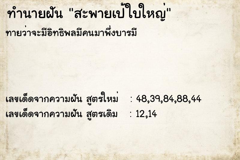 ทำนายฝันทำนายฝันสะพายเป้ใบใหญ่