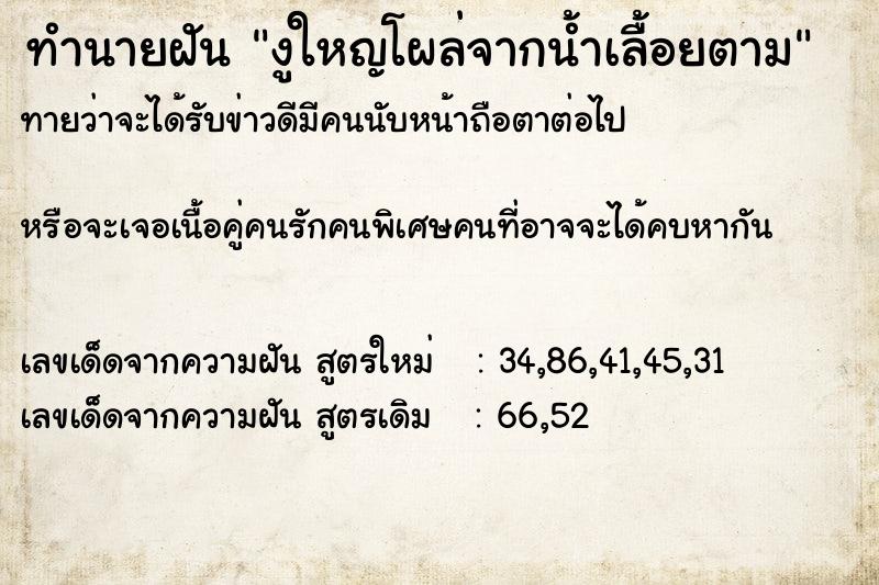 ทำนายฝัน งูใหญโผล่จากน้ำเลื้อยตาม