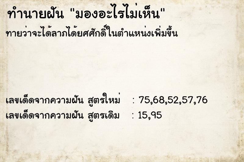 ทำนายฝันมองอะไรไม่เห็น ทำนายฝันทำนายฝันมองอะไรไม่เห็น