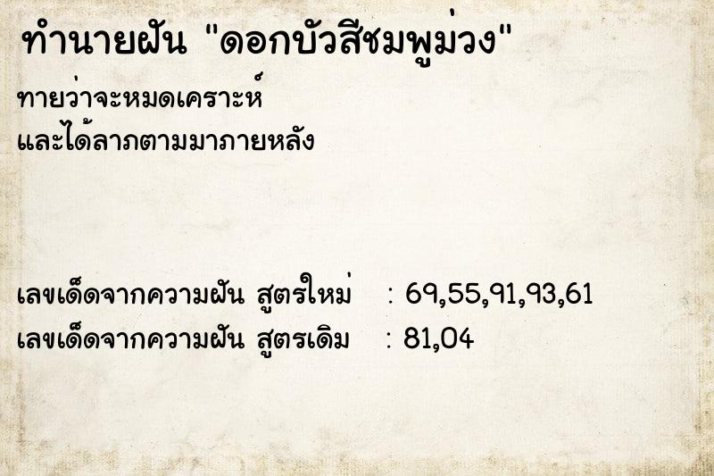 ทำนายฝันดอกบัวสีชมพูม่วง ทำนายฝันทำนายฝันดอกบัวสีชมพูม่วง