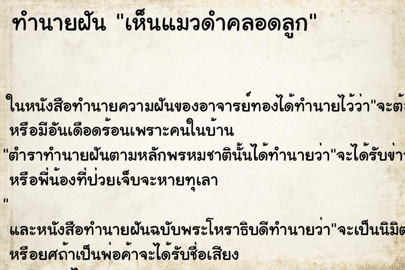ทำนายฝัน เห็นแมวดำคลอดลูก