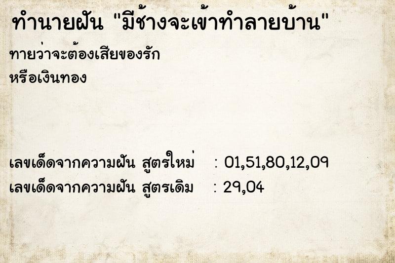 ทำนายฝันมีช้างจะเข้าทำลายบ้าน ทำนายฝันทำนายฝันมีช้างจะเข้าทำลายบ้าน