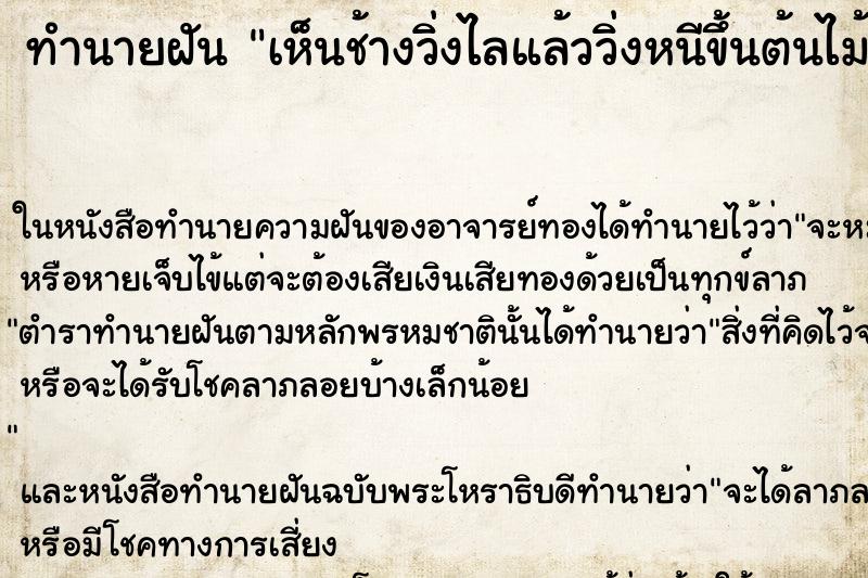 ทำนายฝัน เห็นช้างวิ่งไลแล้ววิ่งหนีขึ้นต้นไม้ ทำนายฝัน เห็นช้างวิ่งไลแล้ววิ่งหนีขึ้นต้นไม้