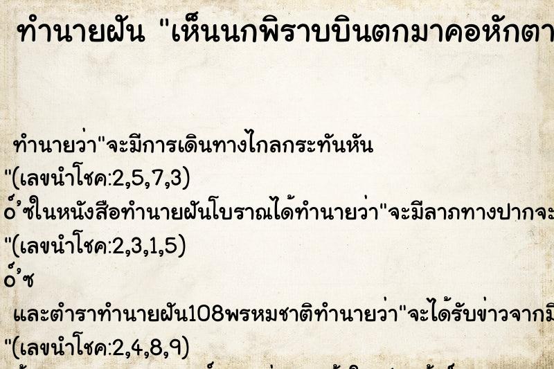ทำนายฝันเห็นนกพิราบบินตกมาคอหักตาย ทำนายฝันทำนายฝันเห็นนกพิราบบินตกมาคอหักตาย