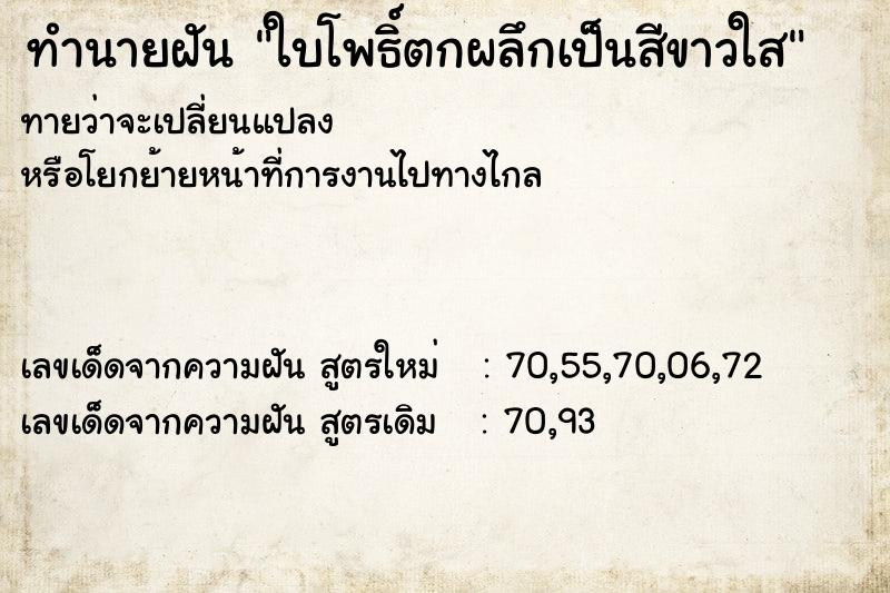 ทำนายฝันทำนายฝันใบโพธิ์ตกผลึกเป็นสีขาวใส