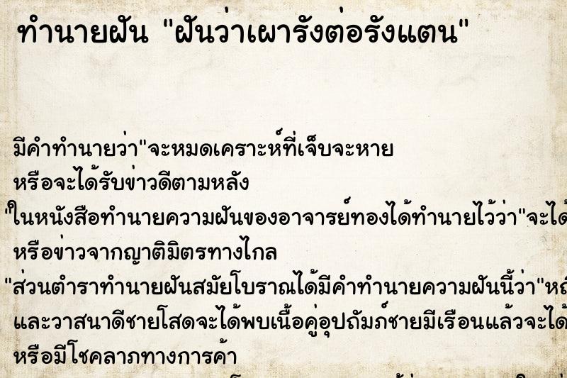 ทำนายฝัน ฝันว่าเผารังต่อรังแตน ทำนายฝัน ฝันว่าเผารังต่อรังแตน