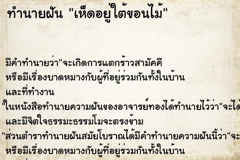 ทำนายฝันทำนายฝันเห็ดอยู่ใต้ขอนไม้