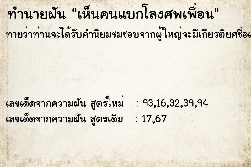 ทำนายฝันทำนายฝันเห็นคนแบกโลงศพเพื่อน