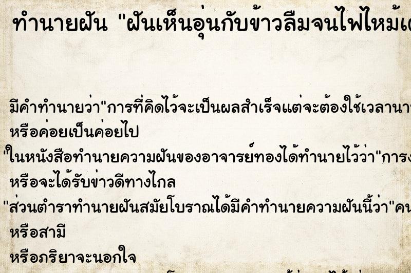 ทำนายฝันทำนายฝันฝันเห็นอุ่นกับข้าวลืมจนไฟไหม้เตาแก๊ส