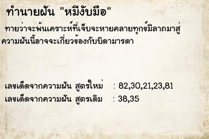 ทำนายฝันหมีงับมือ ทำนายฝันทำนายฝันหมีงับมือ