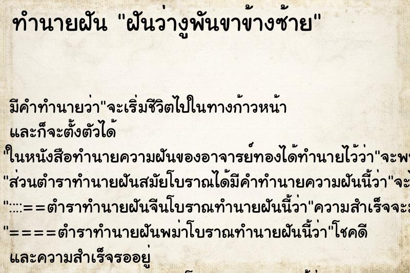 ทำนายฝัน ฝันว่างูพันขาข้างซ้าย ทำนายฝัน ฝันว่างูพันขาข้างซ้าย