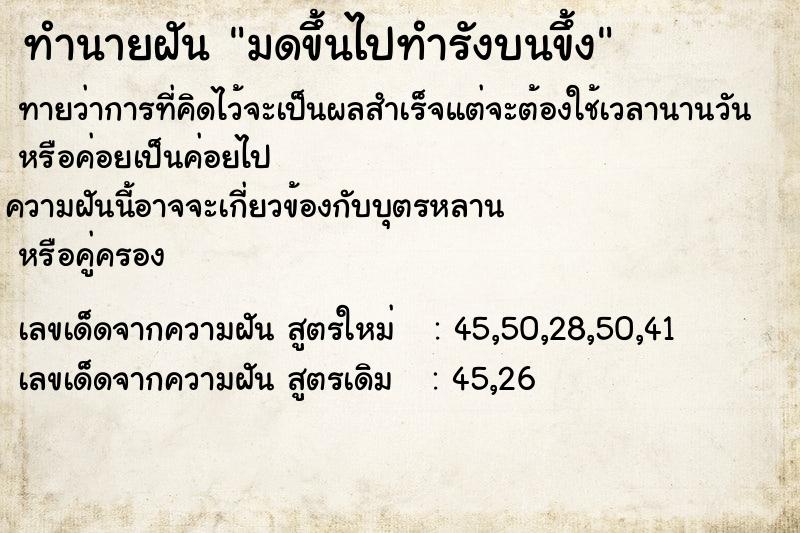 ทำนายฝันมดขึ้นไปทำรังบนขึ้ง ทำนายฝันทำนายฝันมดขึ้นไปทำรังบนขึ้ง