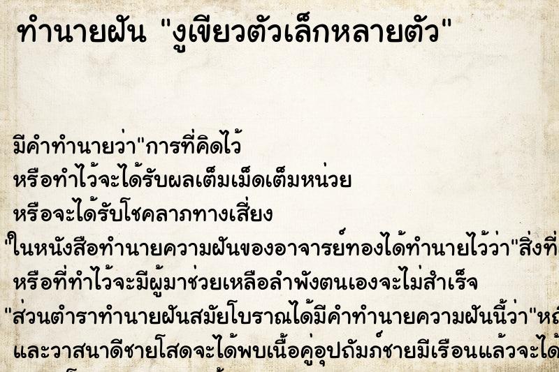 ทำนายฝัน งูเขียวตัวเล็กหลายตัว ตำราโบราณ แม่นที่สุดในโลก