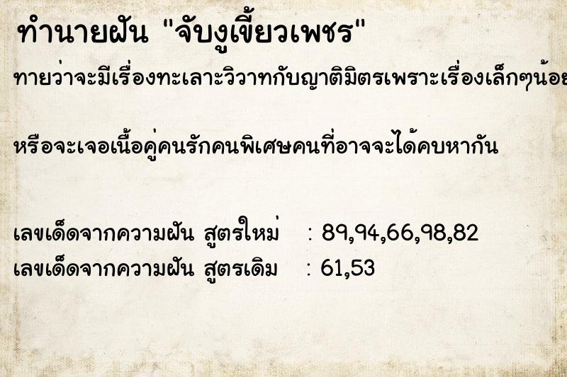 ทำนายฝันทำนายฝันจับงูเขี้ยวเพชร