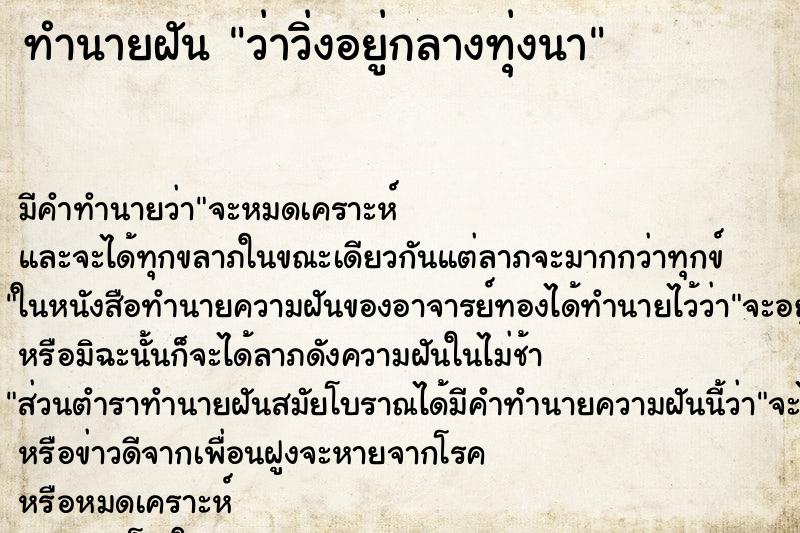 ทำนายฝัน ว่าวิ่งอยู่กลางทุ่งนา ทำนายฝัน ว่าวิ่งอยู่กลางทุ่งนา