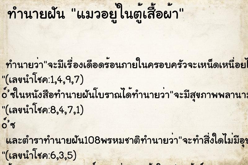 ทำนายฝันทำนายฝันแมวอยู่ในตู้เสื้อผ้า