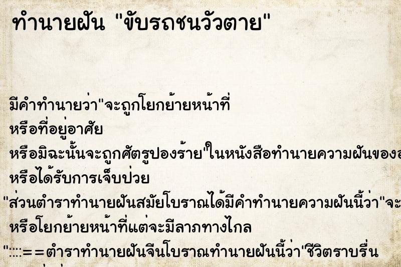 ทำนายฝัน ขับรถชนวัวตาย ทำนายฝัน ขับรถชนวัวตาย